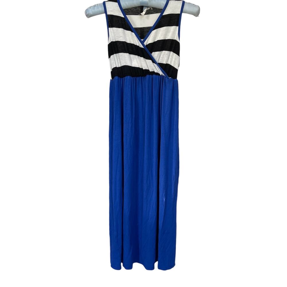 Girls Pomelo Sleeveless Black White Stripe Cross Cobalt Blue Maxi Sundress Dress
